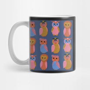 Cute-owls-pink-mauve-mustard-orange-blue-green Mug